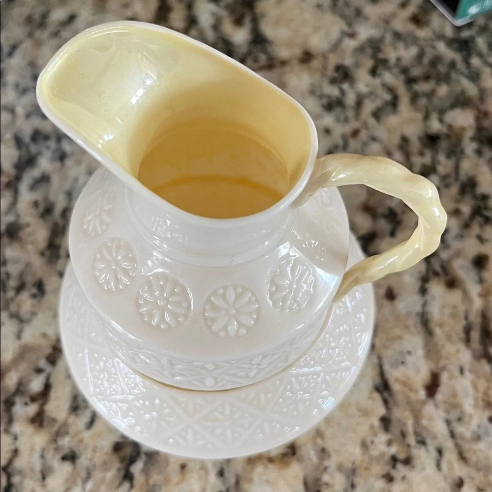Vintage Belleek Ireland Creamer & Sugar Set | Embossed Basketweave Creamware
